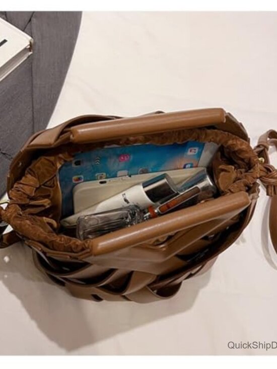 Woven PU Leather Hobo Crossbody Bag with Adjustable Shoulder Strap - Picture 6 of 7